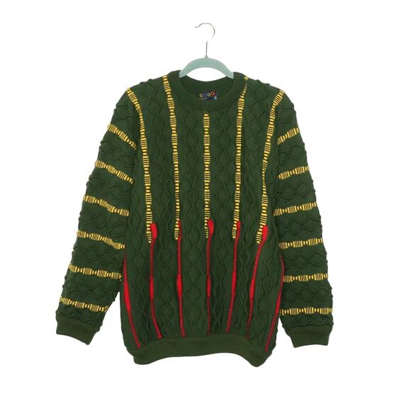COOGI Sweaters - COOGI 90s Pure Wool 3D Textured Sweater Cable Knit Striped Crew Neck Men's XL